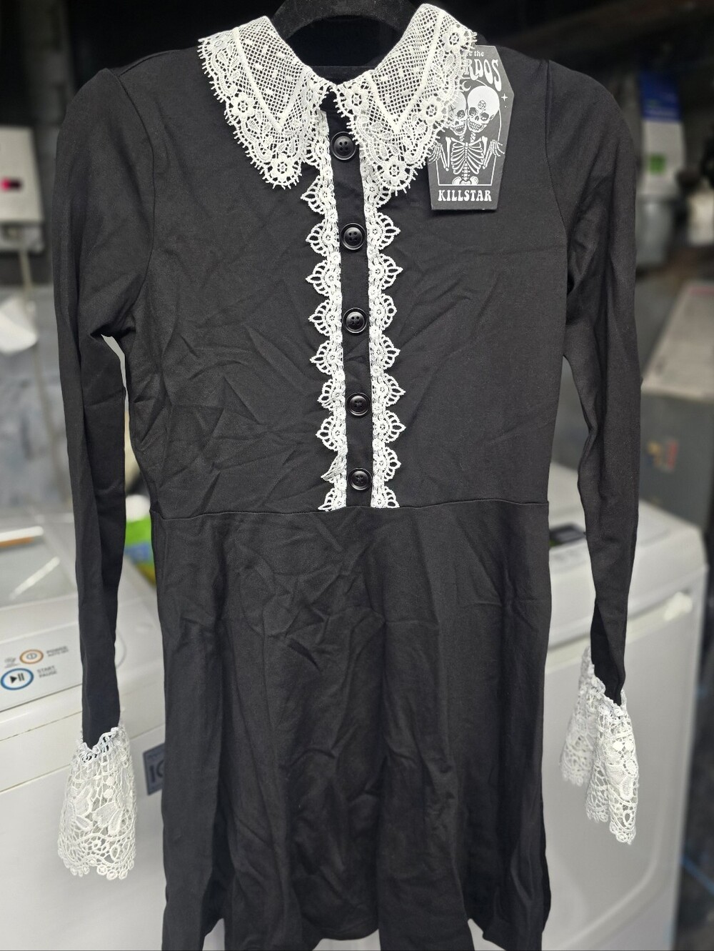 Killstar Black Dress with White Lace Collar and Placket